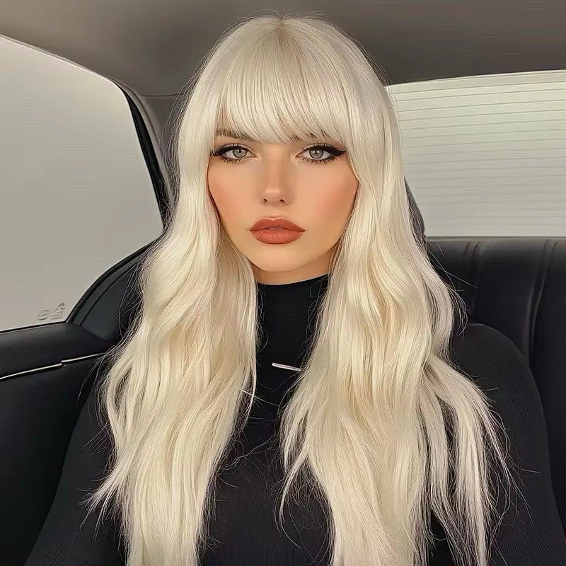 Long Wavy 28-Inch Halloween Costume Wig in Platinum Blonde & Gray