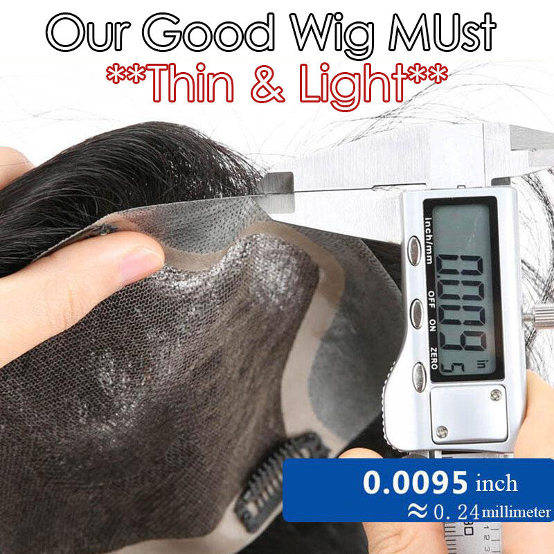 Men's Human Hair Toupee Full Skin Thin Skin PU System - Natural Look & Reusable