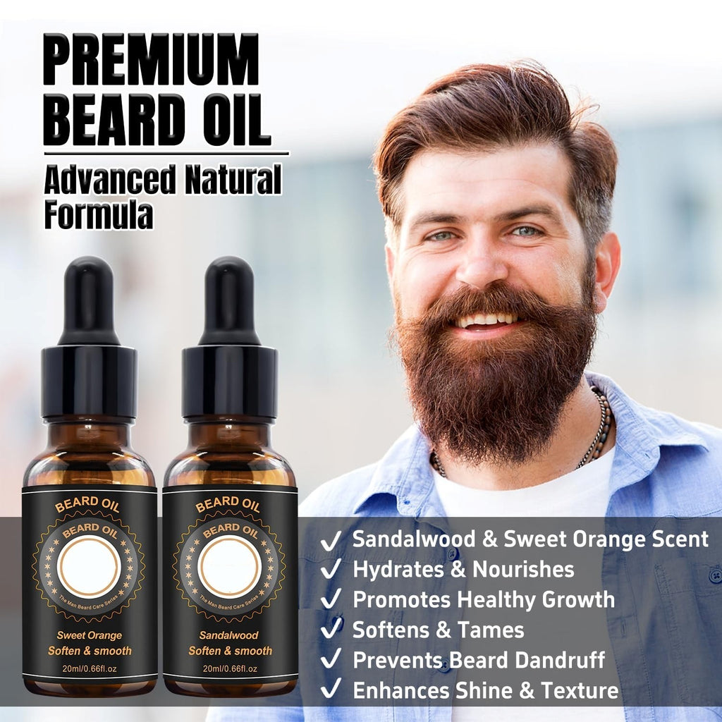 Barber Grooming Kit with Beard Oil, Balm, Cleaner, Brush & Comb - Unisex