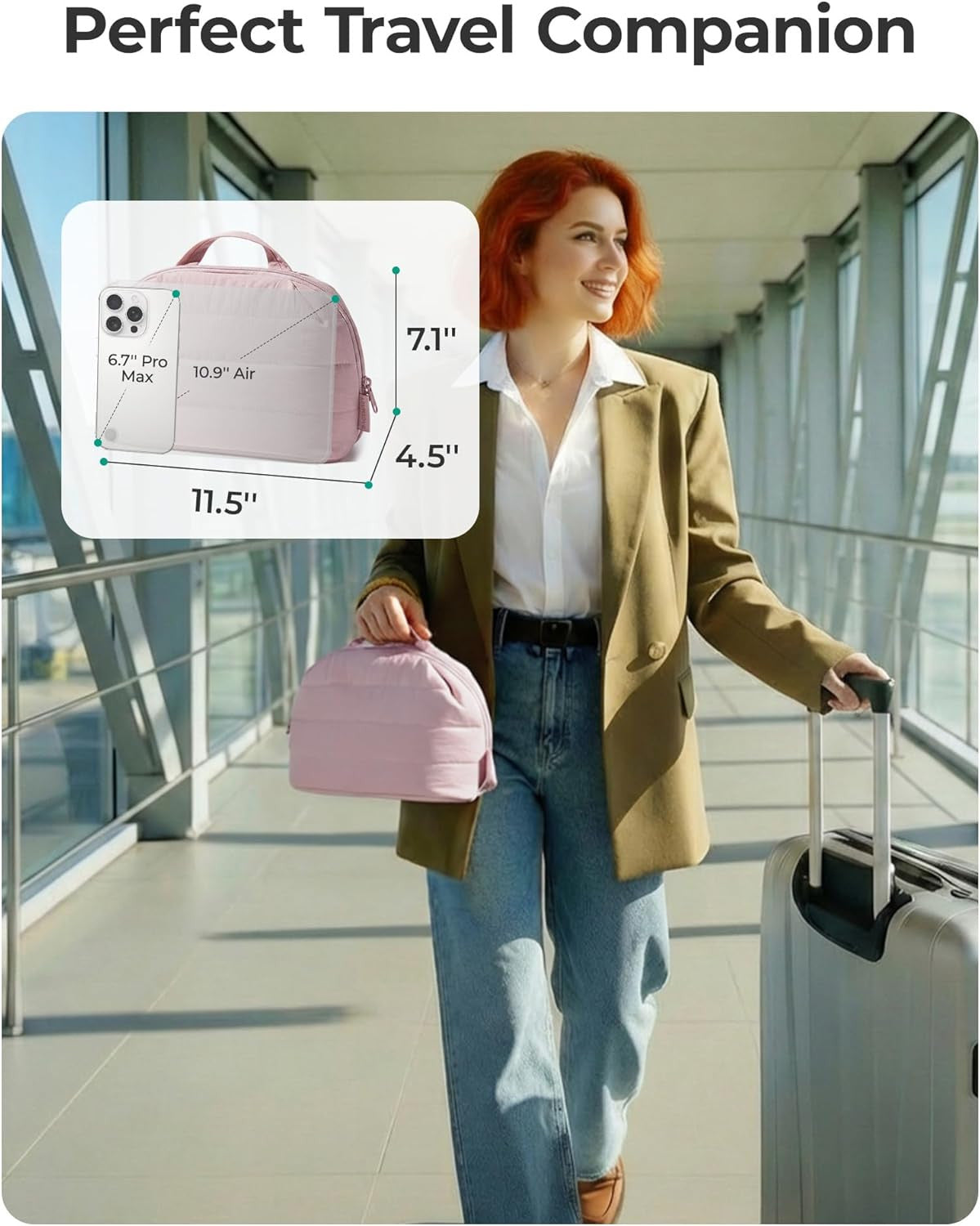 Travel Makeup Bag with Wide Fold-Down Organizer for Women