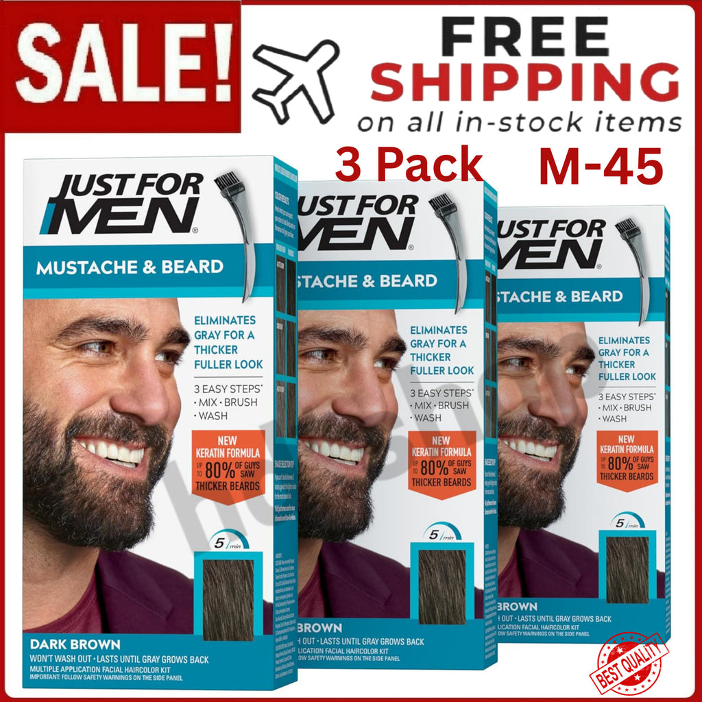 Mustache & Beard Dye Dark Brown M-45 with Brush - 3 Pack