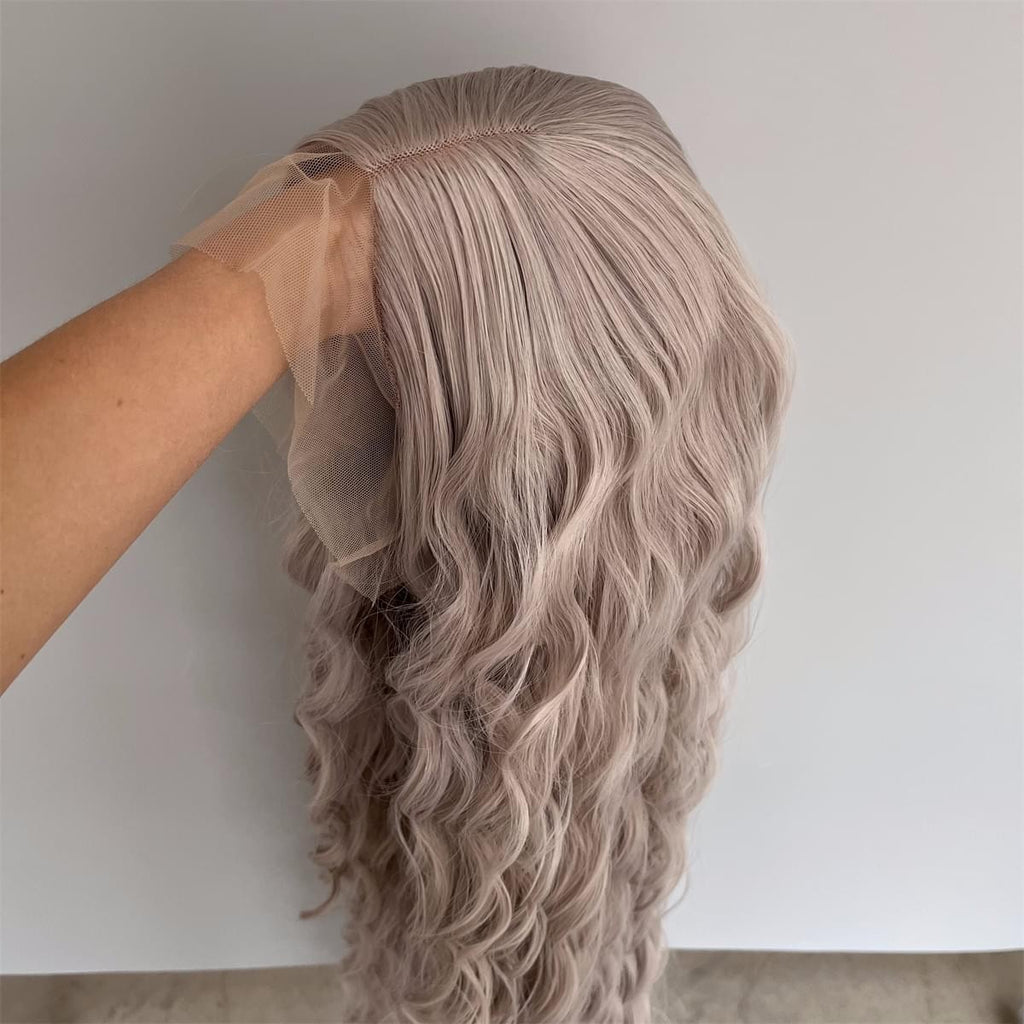 Long Wavy Synthetic Lace Front Wig - Heat Resistant Gray T Lace Wig