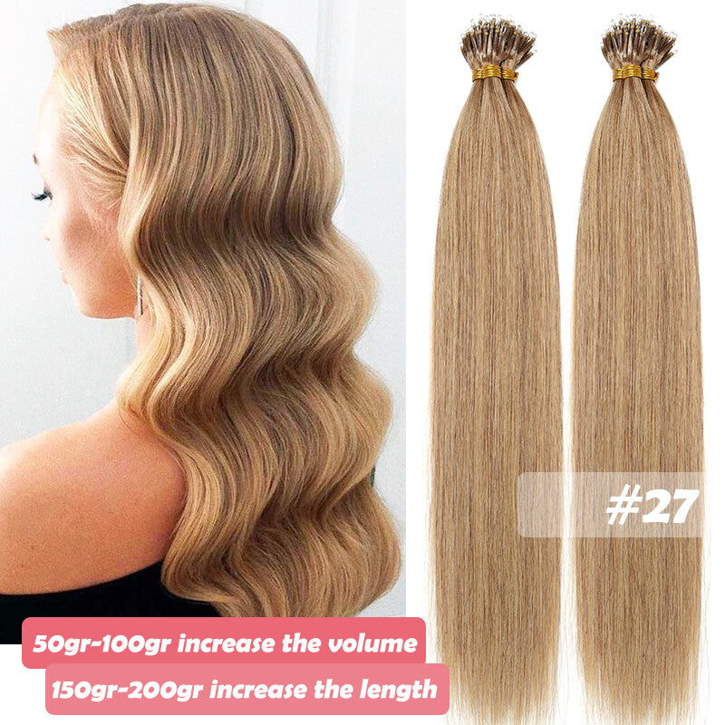 150PCS Thick Remy Human Hair Extensions Nano Ring Micro Loop Beads Link