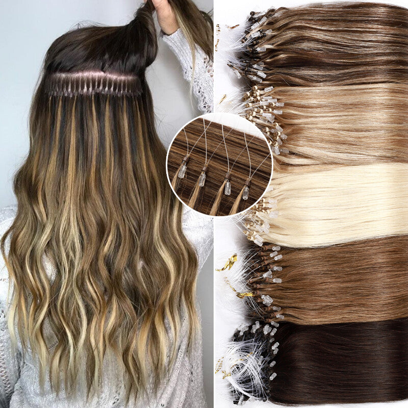 Human Hair Extensions Micro Loop Rings Full Head Set 16-22 Inch Multiple Colors & Weights