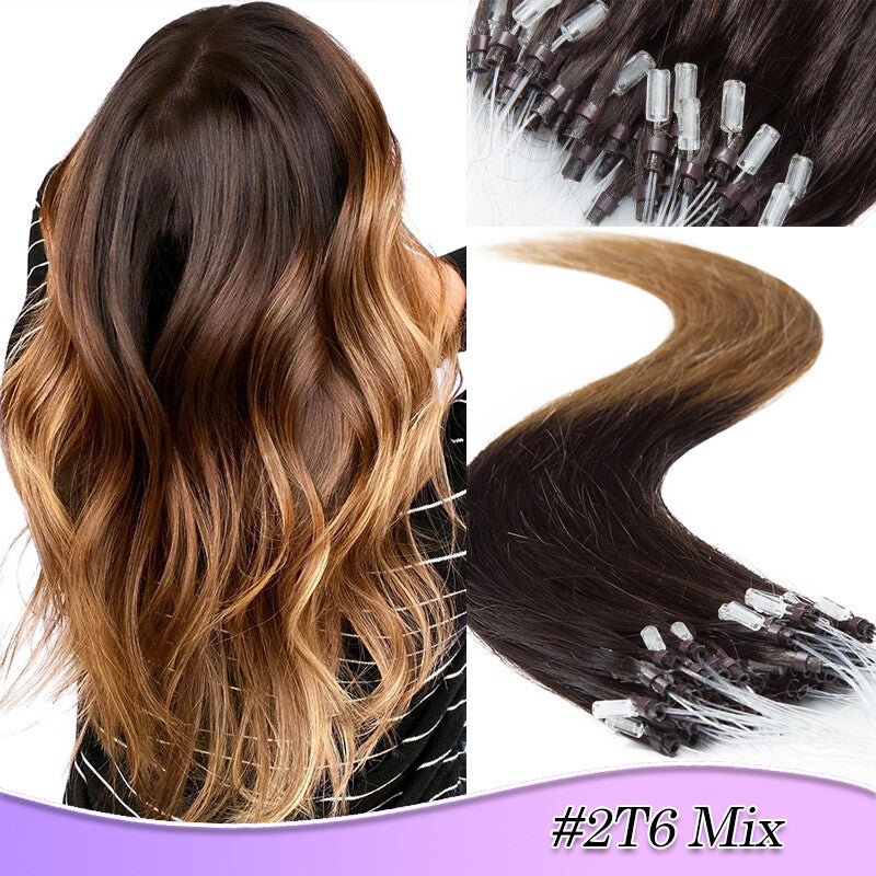Micro Ring Human Hair Extensions - Remy Straight Microlink Beads, Multiple Lengths & Colors