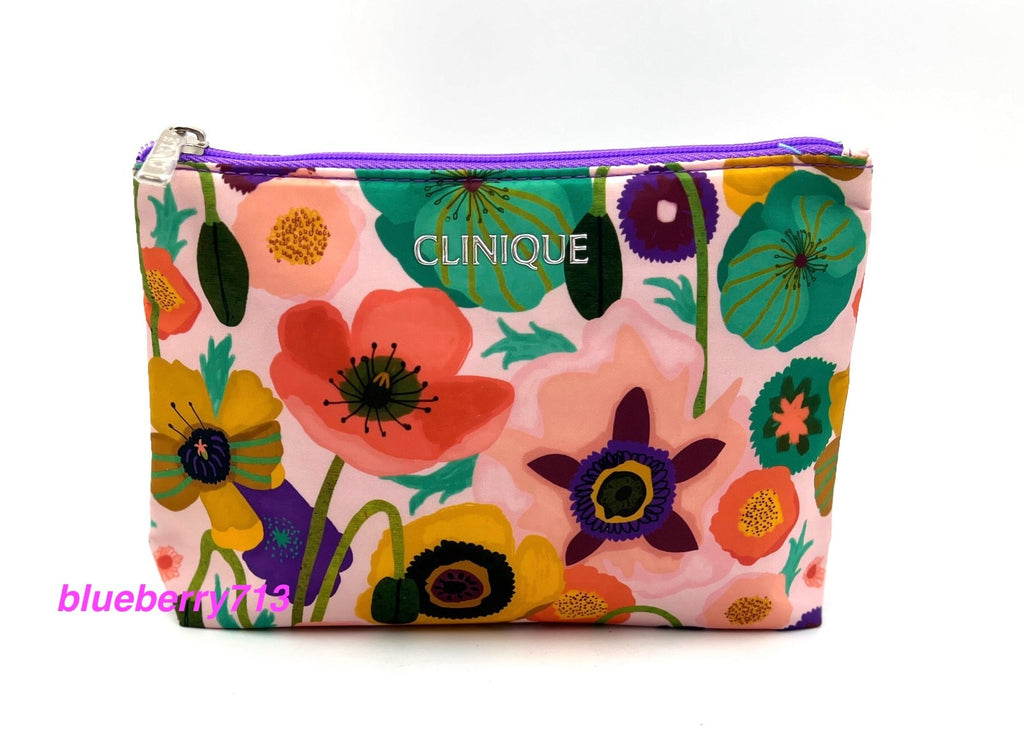 Set of 4 Clinique Flower Printed Makeup Bags - Multi-Color Cosmetic Organizer