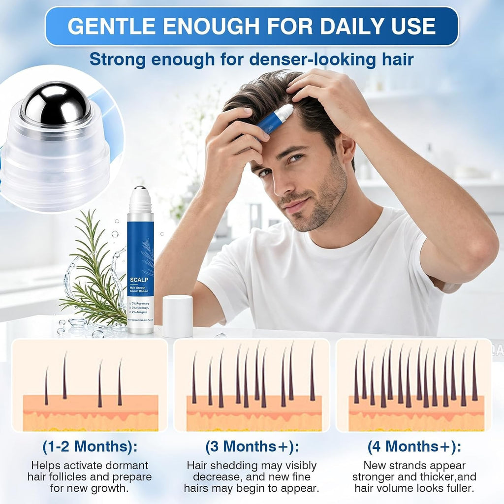 Hair Growth Serum Roll-On for Thinning Hair - 2 Pack, Lightweight & Non-Greasy