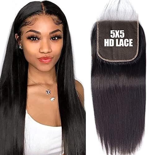 Brazilian Virgin Hair Lace Closure 5x5 HD Transparent Swiss Lace 16 Inch - Natural Straight Style