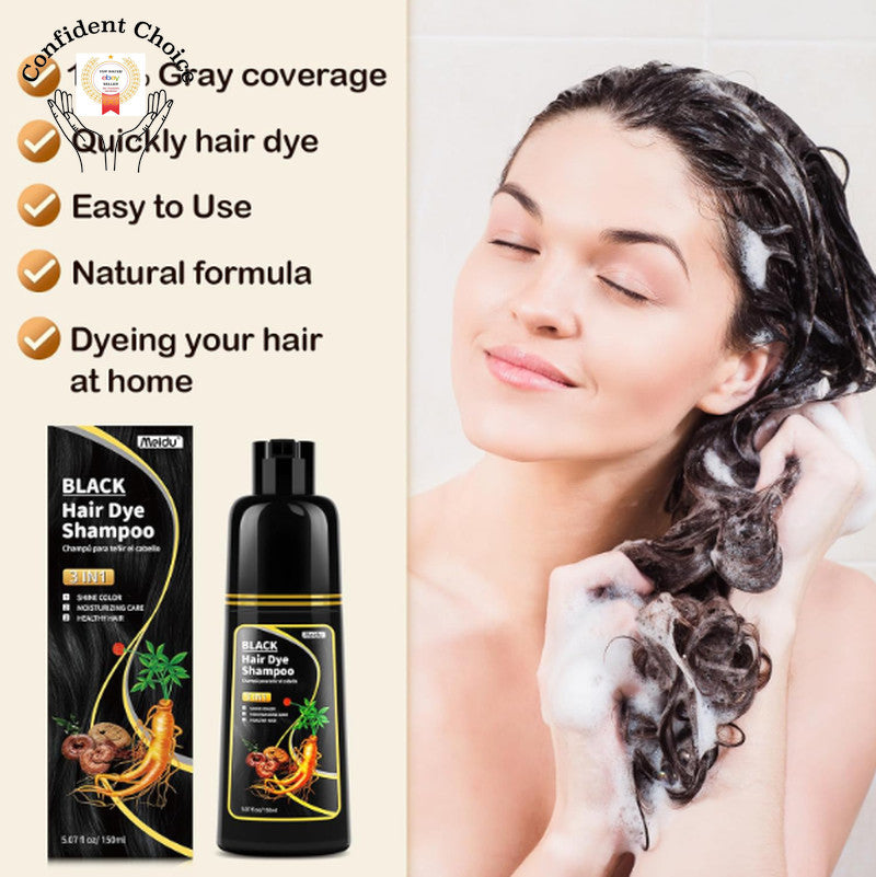 Hair Dye Shampoo for Gray Coverage Black Hair Natural Herbs Shine Long-Lasting