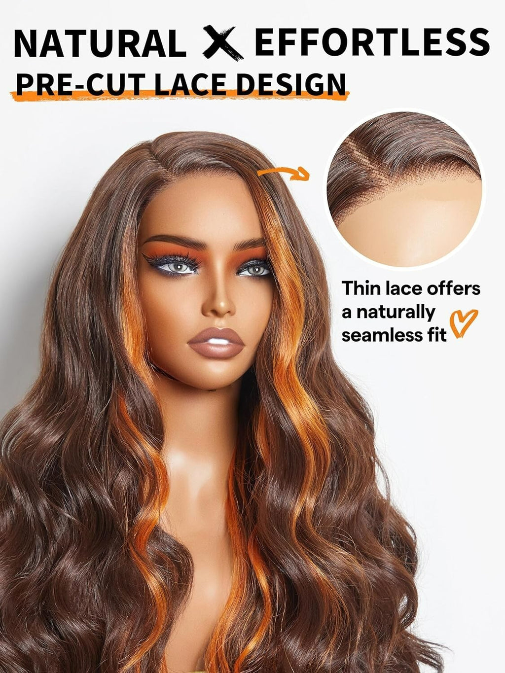 Gorgius 24-Inch Glueless Wavy Wig - Premium Fiber Ginger Orange Highlight
