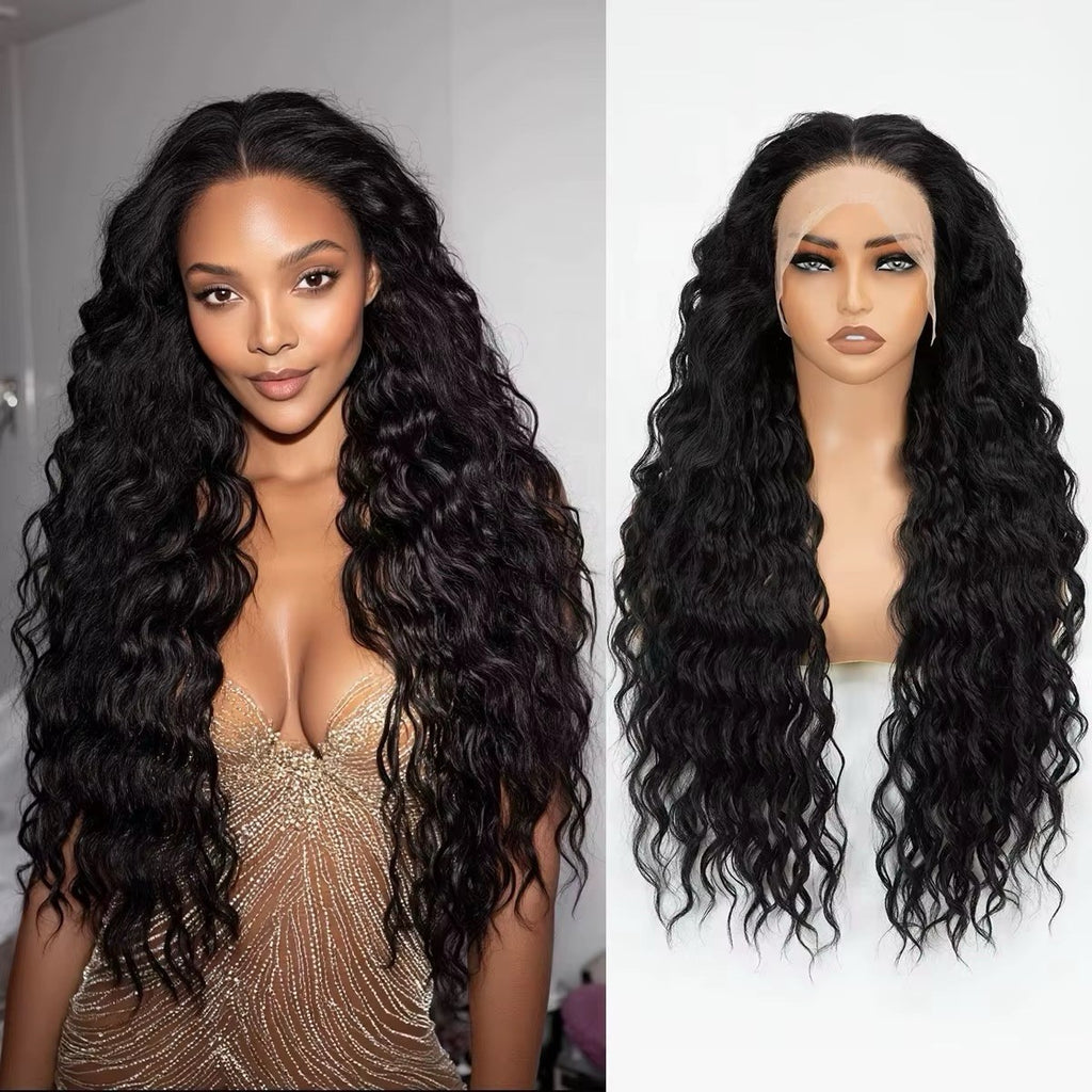 Long Black 30 Inch Curly Wave Lace Front Wig for Women