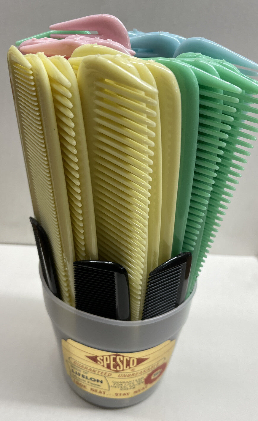 Vintage Spesco Unbreakable Pocket Combs Display Jar 1970s Collectible