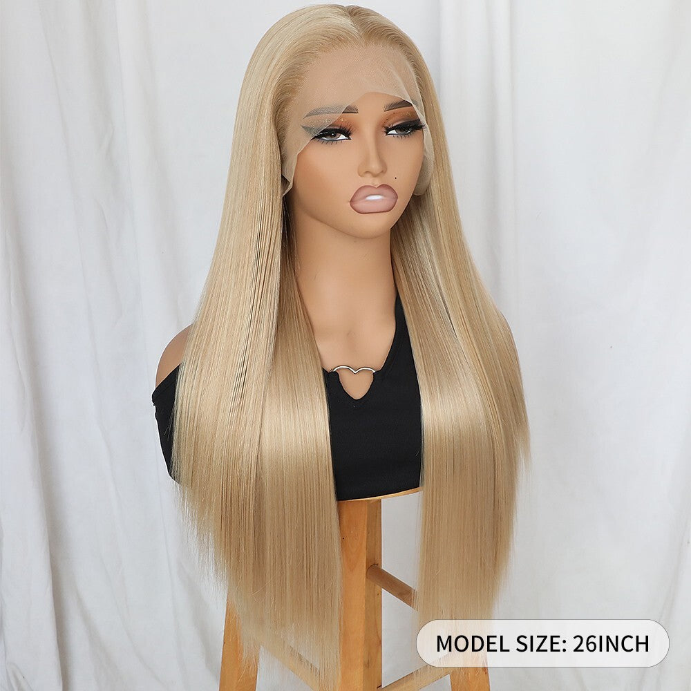 Light Blonde Synthetic Lace Front Wig 13x4 Long Straight Heat-Resistant Women