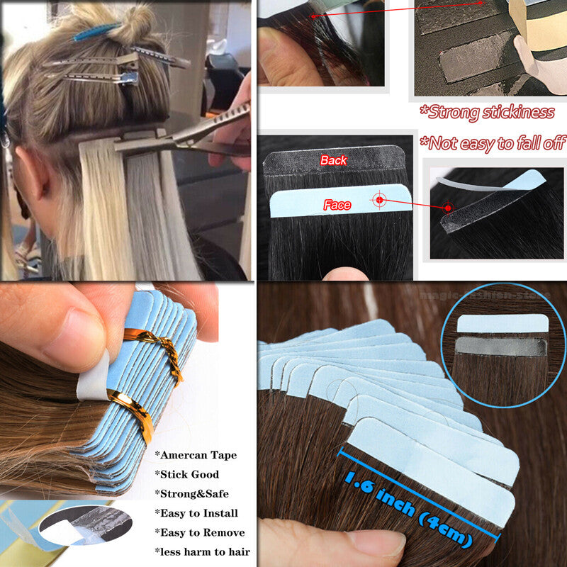 60PCS Thick Tape-In Hair Extensions - Remy Human Hair Skin Weft