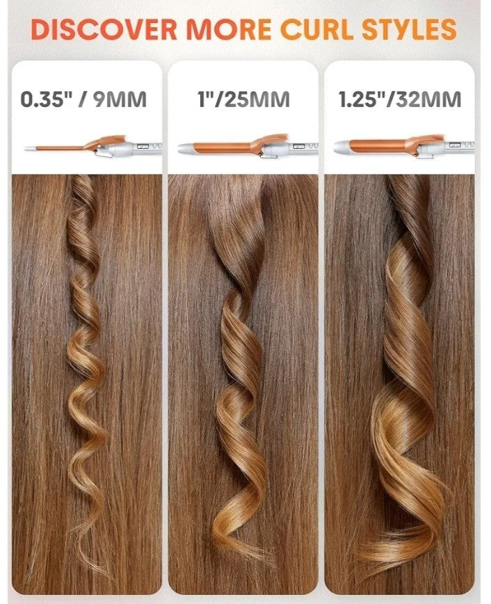 3/8 Inch Curling Iron with LED Display & 8 Temperature Settings - Long Barrel