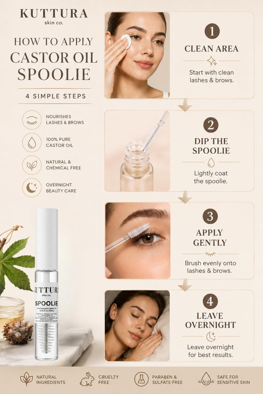 Castor Oil Spoolie for Lashes & Brows - 0.33 Fl Oz Natural Conditioning Brush