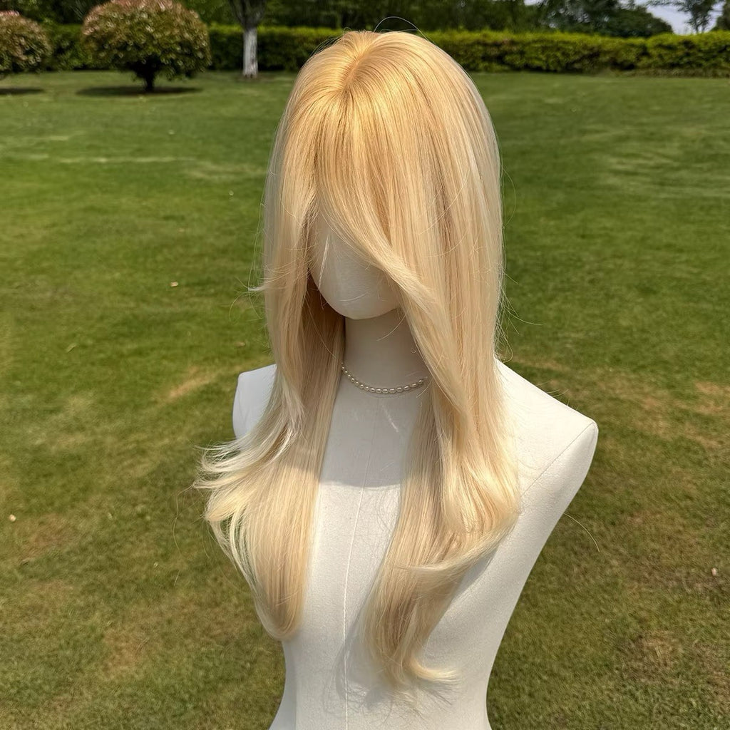 Long Straight 26-Inch Platinum Rose Blonde Wig High Heat Gloss for Women