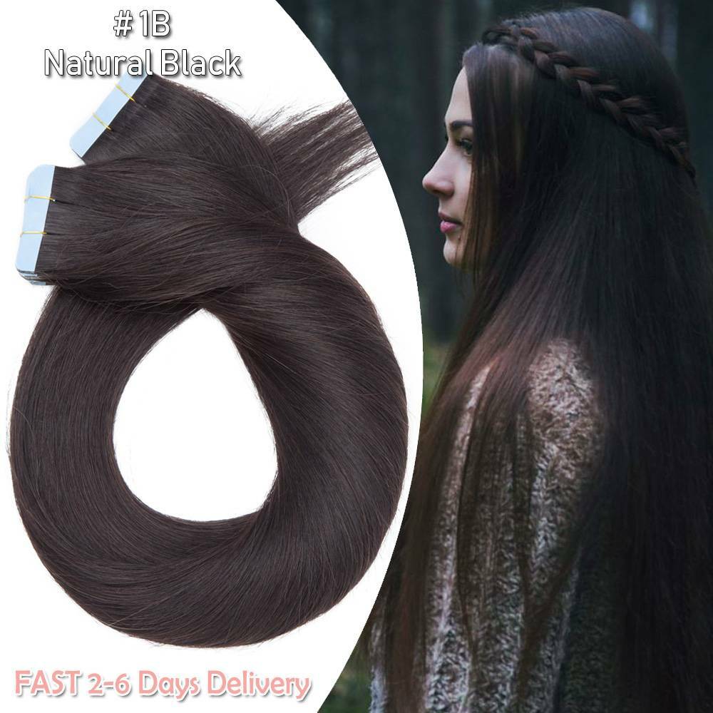 Remy Human Hair Tape-In Extensions 20-60pcs - Natural Black & Blonde Shades