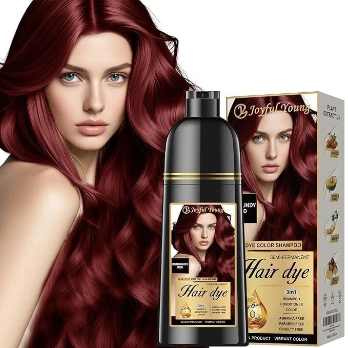 3-in-1 Burgundy Red Hair Dye Shampoo Gray Coverage Ammonia-Free