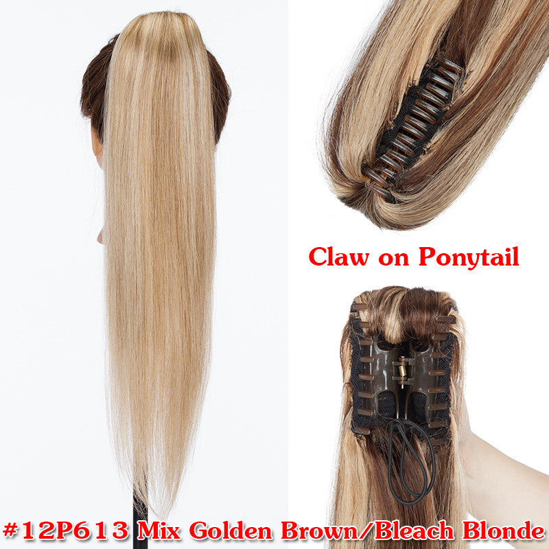 Clip-In Human Hair Ponytail Extensions Wrap Around Thick Hairpiece