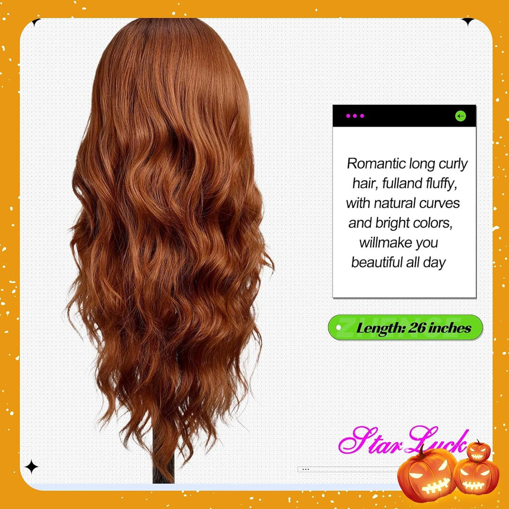 Long Ombre Auburn Wavy Wig for Women - 26 Inch Curly Synthetic Hair