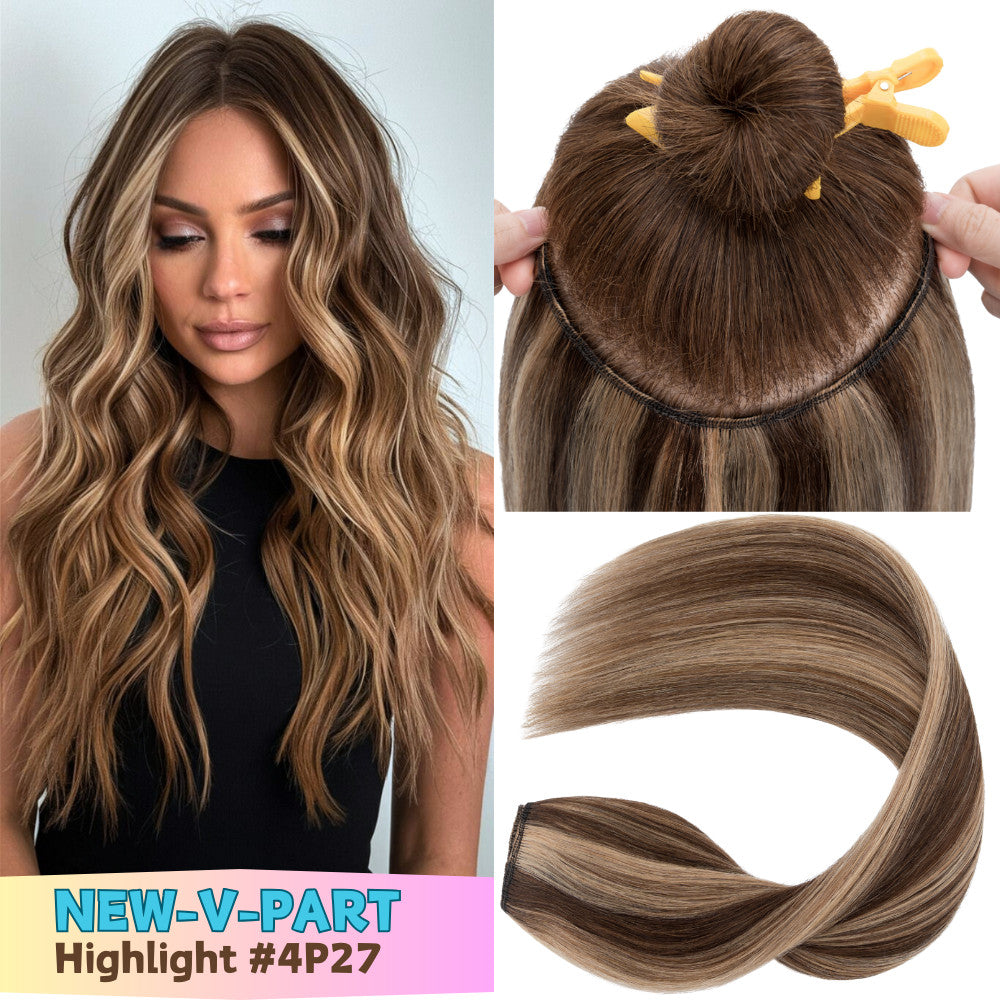 V Shape Clip-In Human Hair Extensions Full Head - Blonde, Remy Virgin