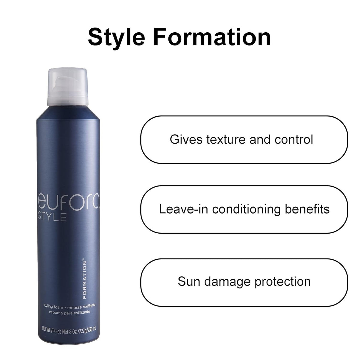 Eufora Volumizing Hair Styling Foam Mousse for Curl & Frizz Control 8 oz