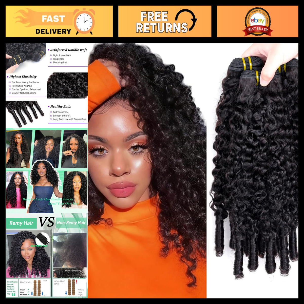 16-20 Inch Unprocessed Virgin Burmese Curly Hair Bundles - 12A Quality