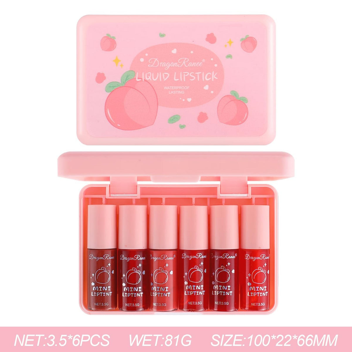 Eakroo 6-Color Peach Lip Tint Set - Long-Lasting Liquid Gloss & Lip Stain