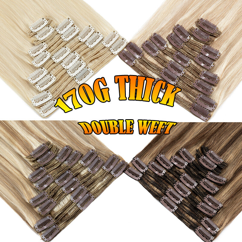 150g Double Weft Clip-In Human Hair Extensions - Full Head, Thick & Natural