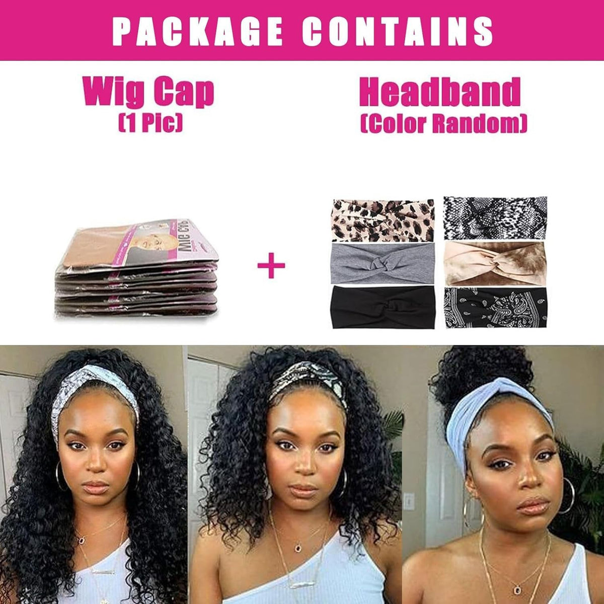 10 Inch Curly Human Hair Wig for Black Women - Natural Black, Easy Install Headband Style