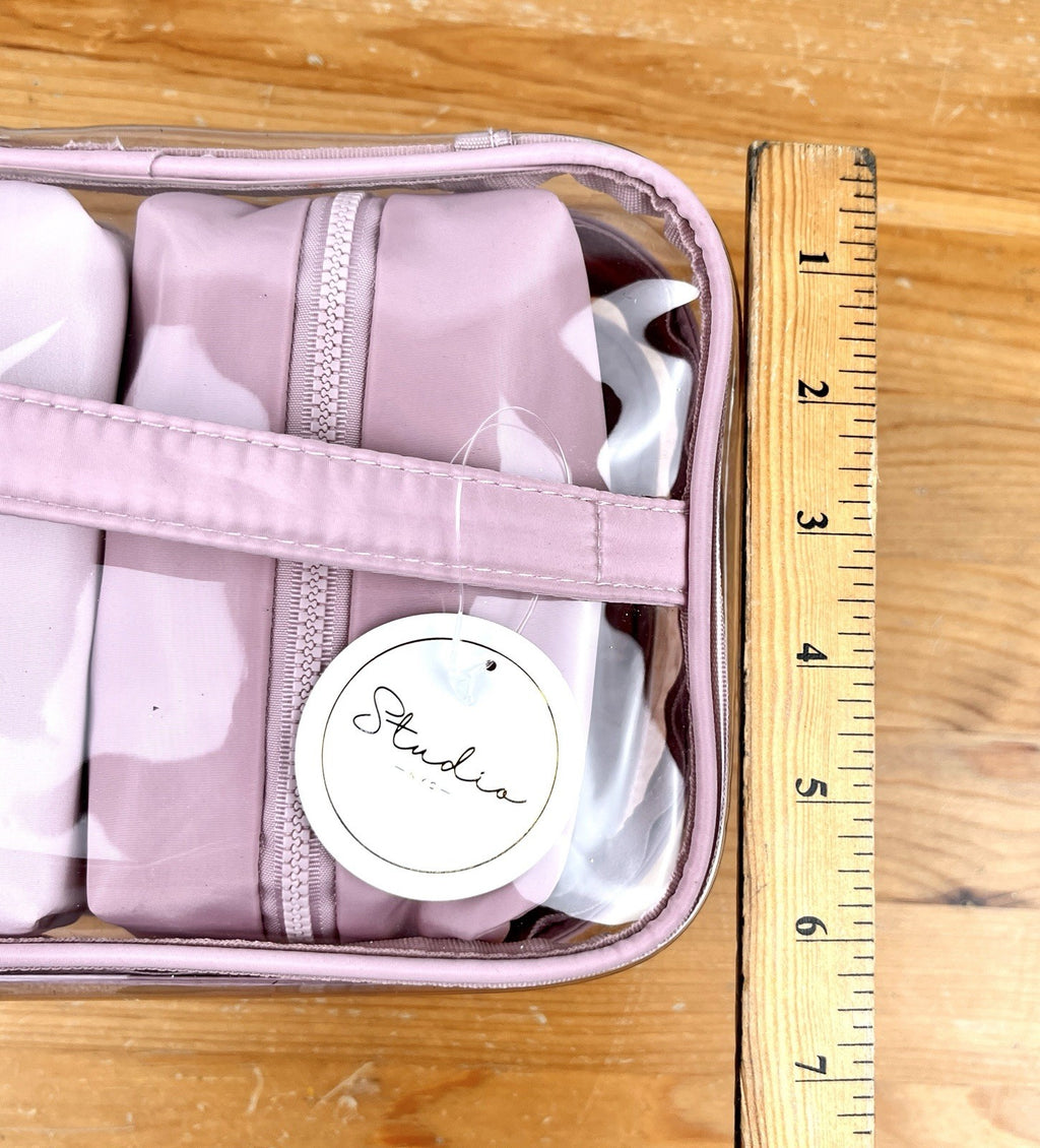 Studio NYC Pink Leopard Travel Cosmetic Case Set - 4 Piece Clear Organizer