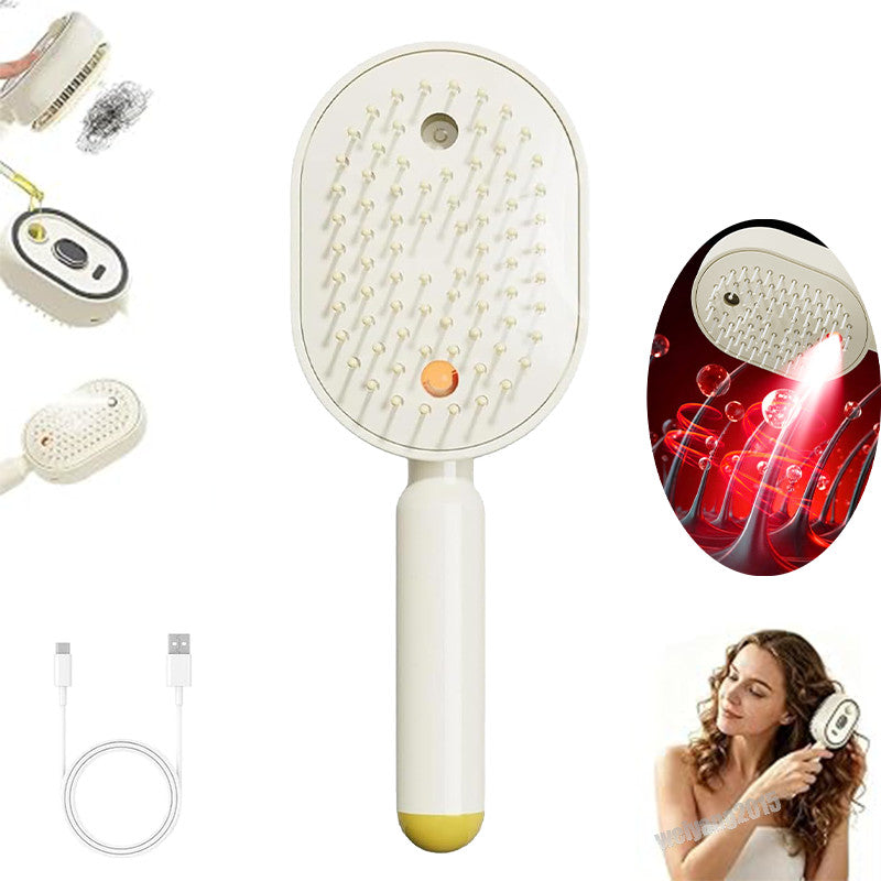 Electric Steam Hair Brush with Nano Mist & Red Light Therapy - Rechargeable, Portable, Detangling & Hydrating