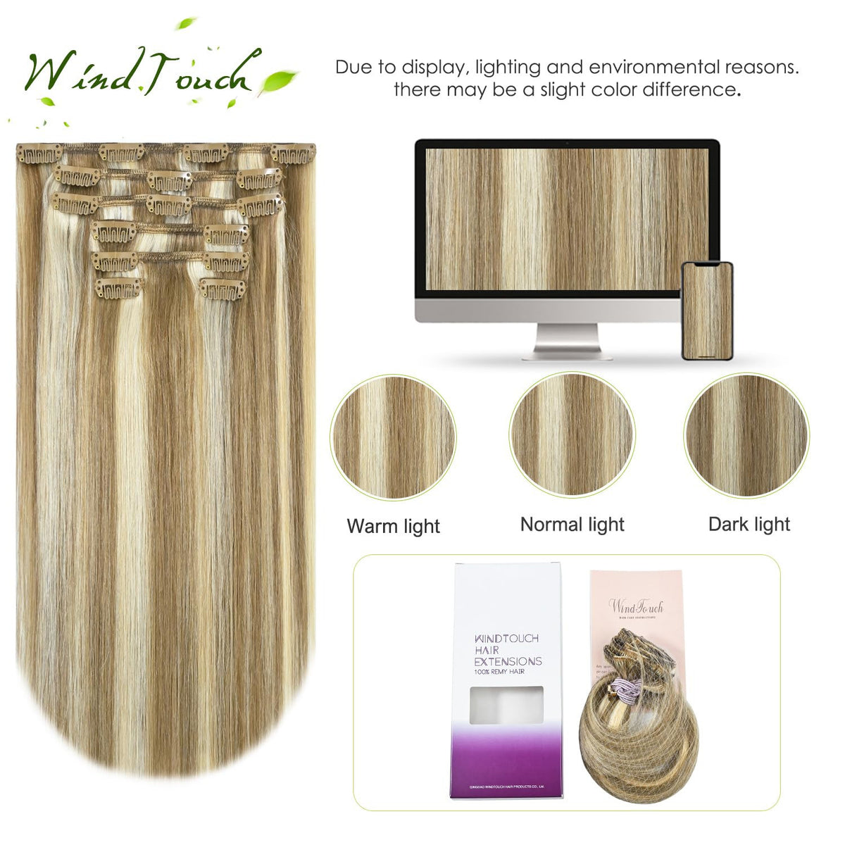 Human Hair Clip-In Extensions 18 Inches Blonde Mixed Bleach Natural Volume
