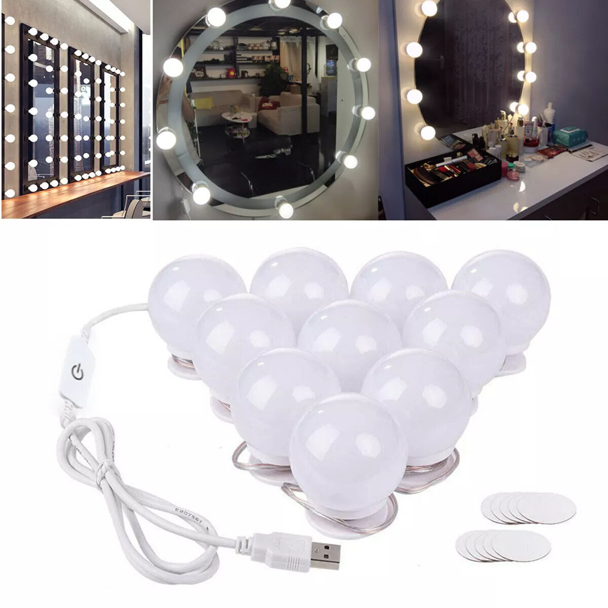Dimmable LED Vanity Mirror Lights Kit with 10 Bulbs and Adjustable Brightness