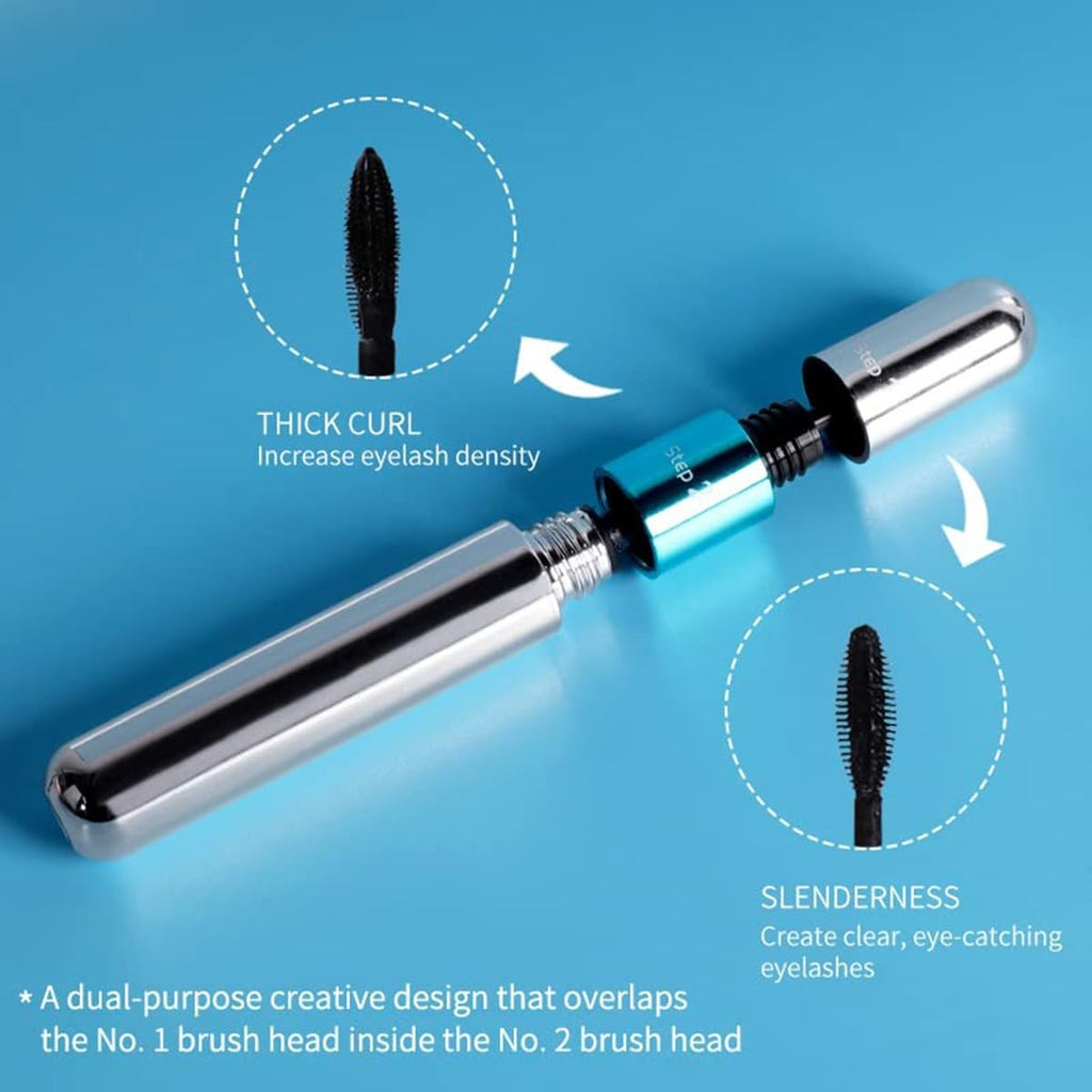 2-in-1 Waterproof Mascara 5X Longer Lash Extension with Clumping-Free Brush