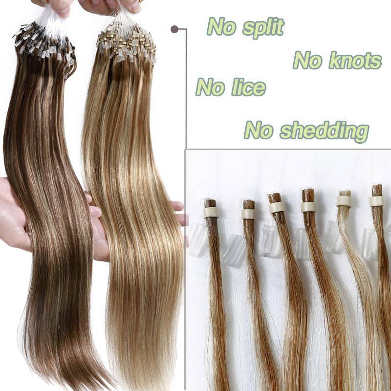 Human Hair Extensions Micro Loop Bead Rings - Real Remy Hair, Multiple Colors & Lengths