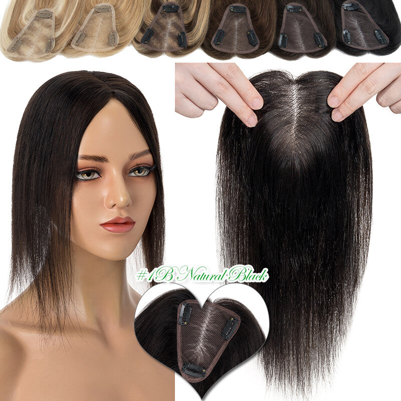 Clip-In Human Hair Topper with Lace Base - Remy Hair for Thinning Hair