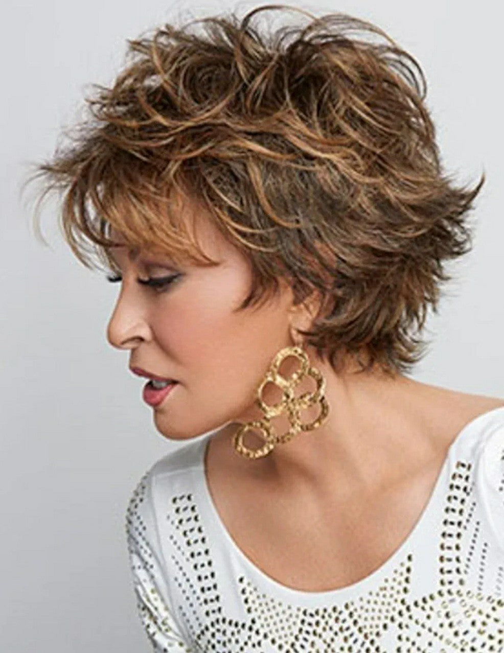 Large Cap Wig with Short Textured Layers in Praline Foil - Comfortable Synthetic Hairpiece