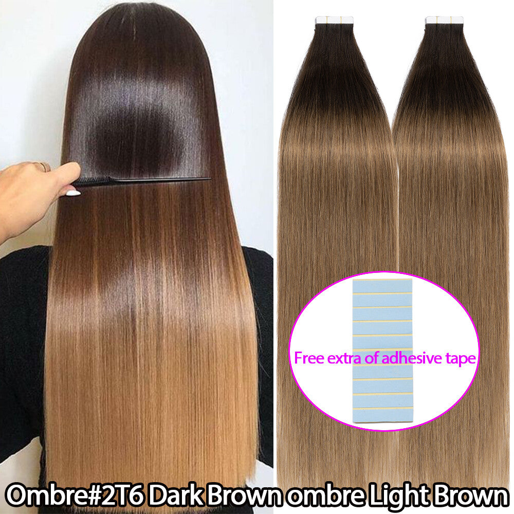 Russian Tape-In Human Hair Extensions - 100% Remy Body Wave, Multiple Colors & Lengths