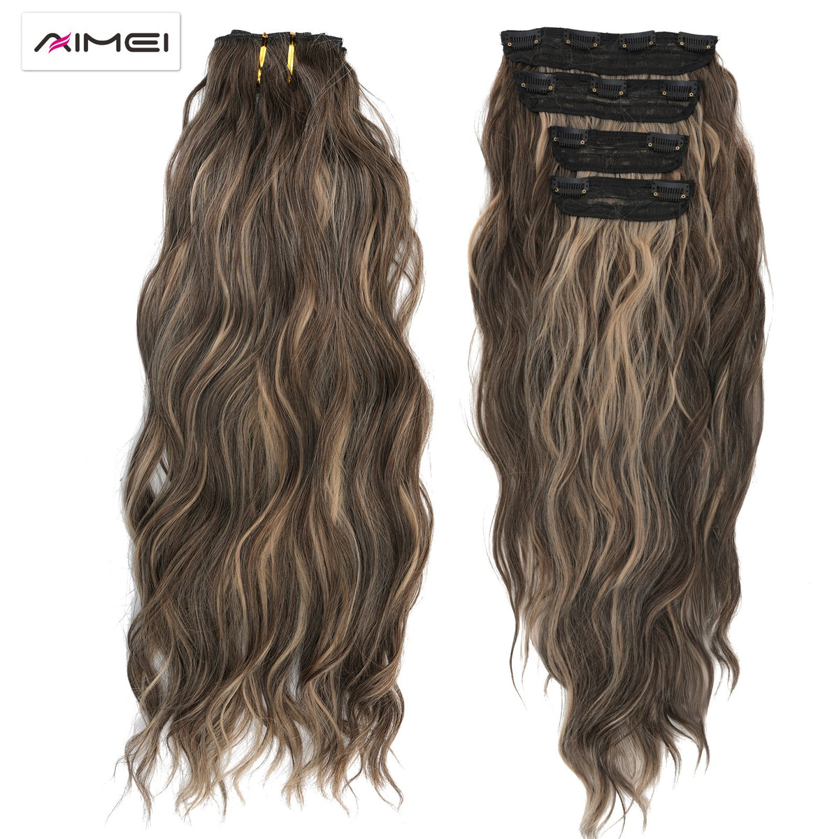 Clip in Hair Extensions 4 Pack 20 Inch Curly Synthetic Wavy Hair Pieces
