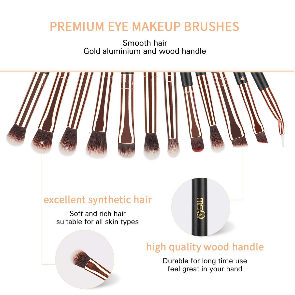 12Pcs Rose Gold Eye Makeup Brush Set - Precision Eye Makeup Tools