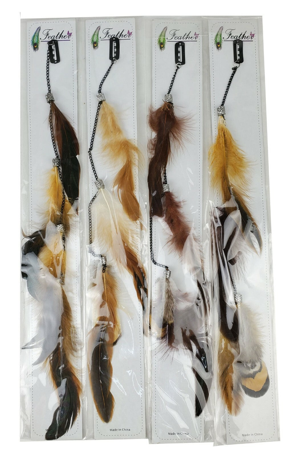 14-Inch Feather & Chain Hair Extensions with Clips - Assorted Colors