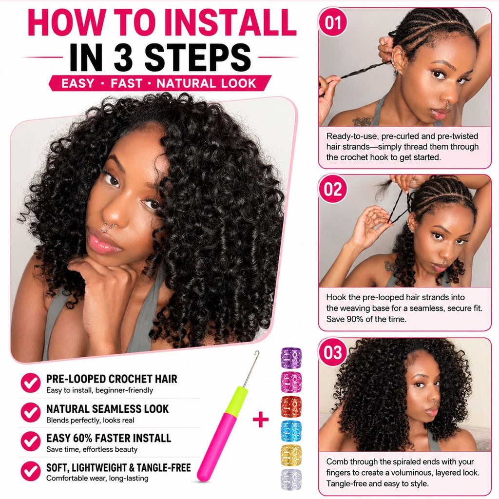 Burmese Curly Crochet Hair 14 Inch for Black Women - Pre-Looped Synthetic Wig