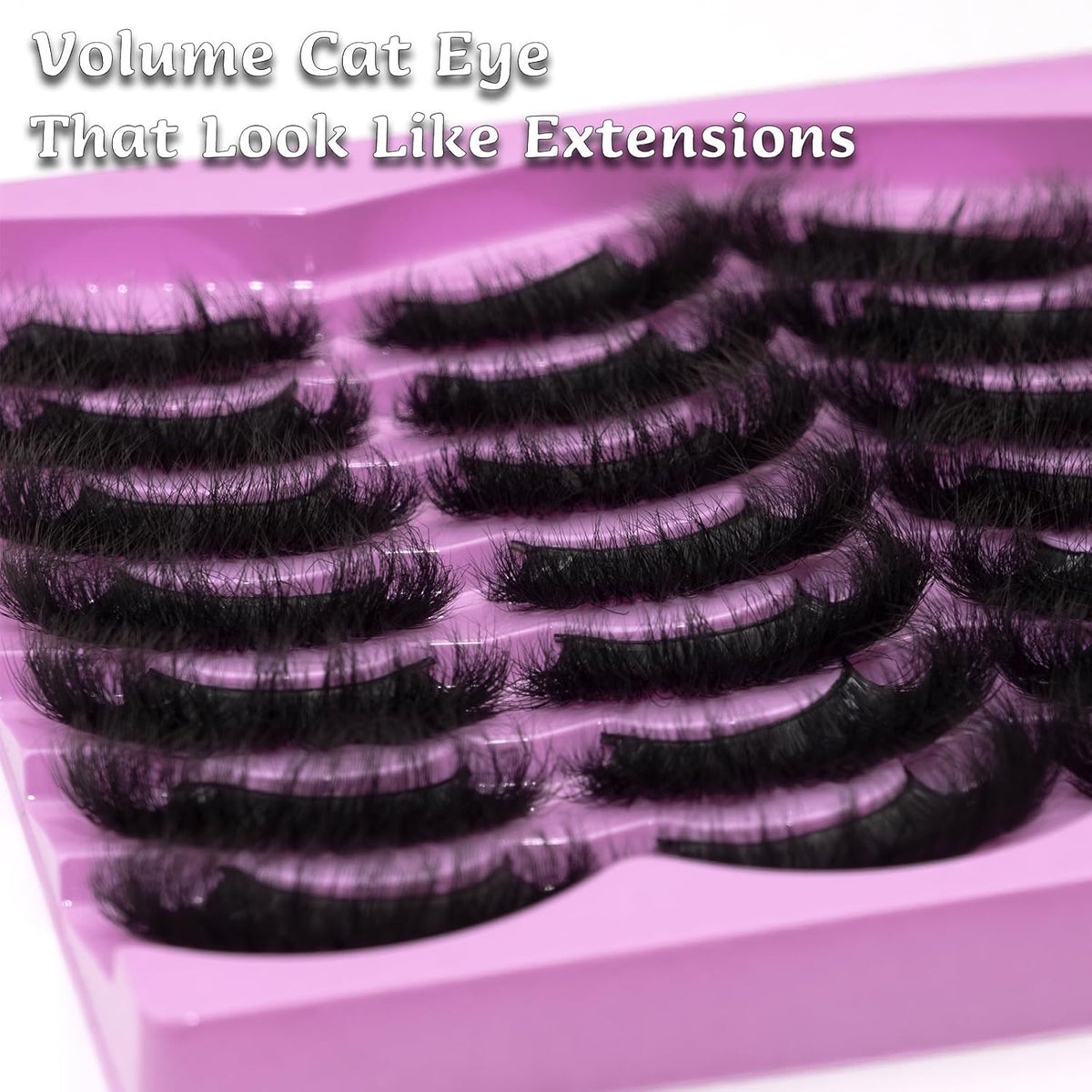 Fluffy 20mm Volume False Eyelashes - Cat Eye Strip Lashes, D Curl, 14 Pairs