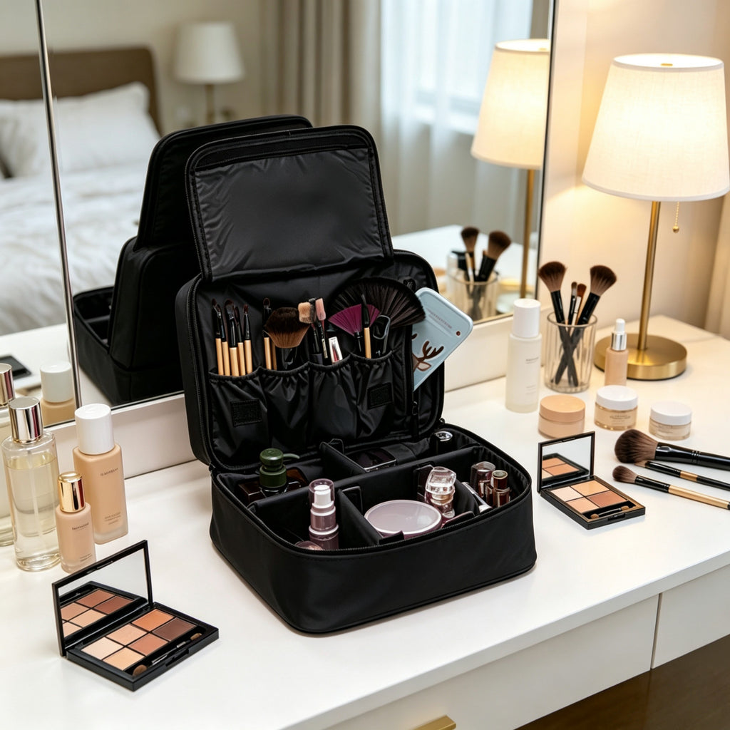 Travel Makeup Train Case Cosmetic Organizer with Waterproof Oxford Cloth