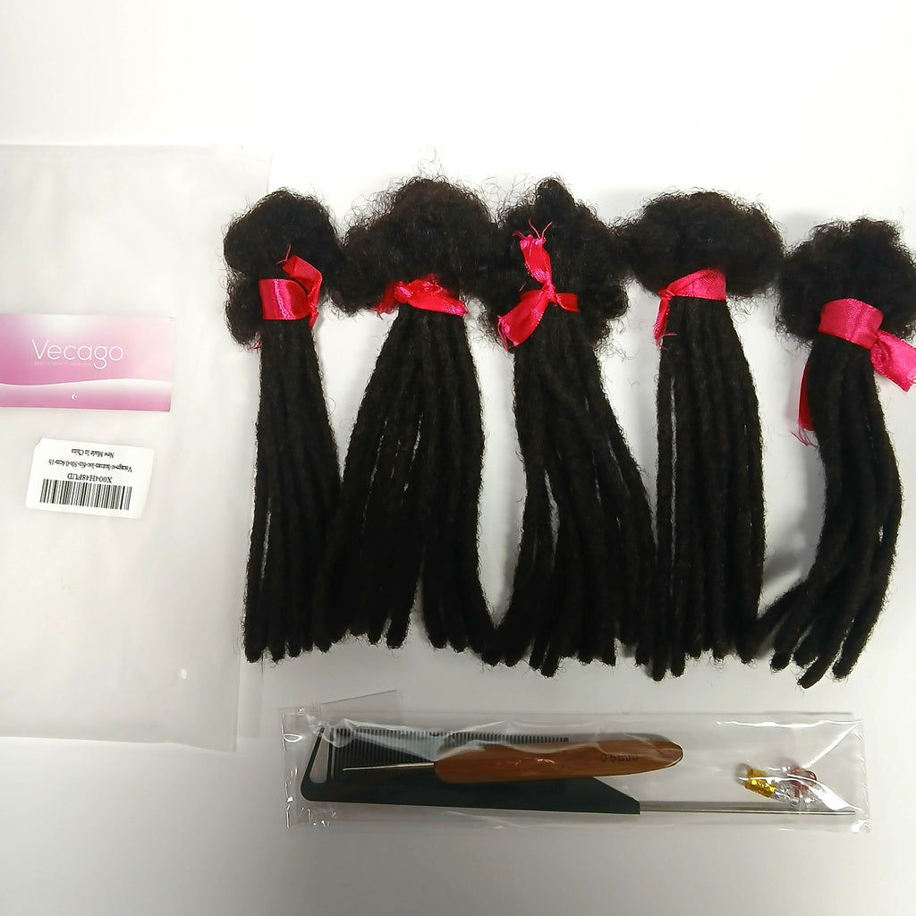 Human Hair Dreadlock Extensions 50 Strands 6 Inch 1B Natural Black