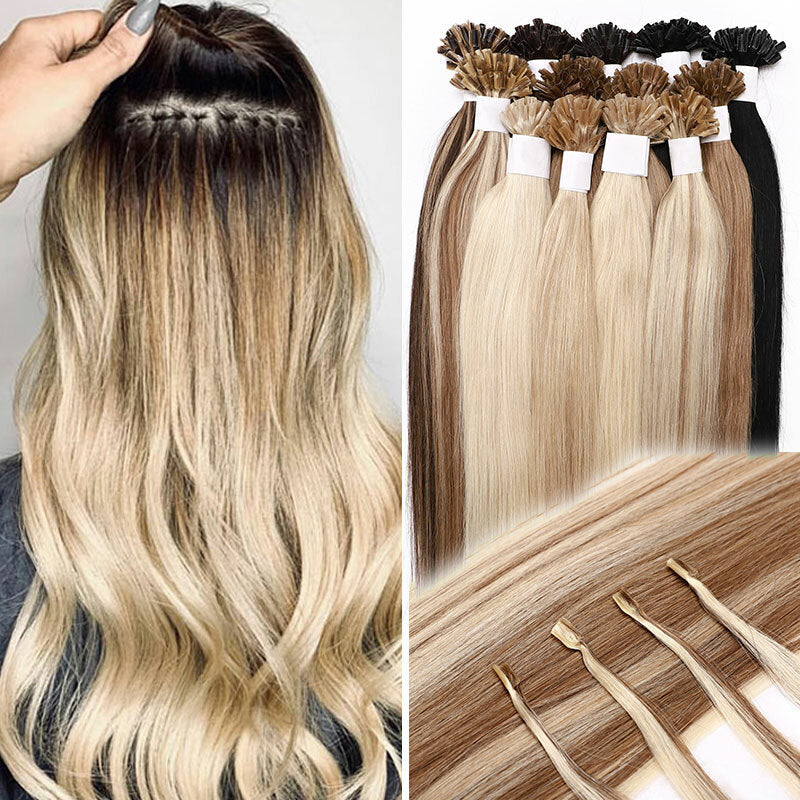 Remy Human Hair Extensions U Tip Keratin Bonds Thick Flat 16-22 Inches