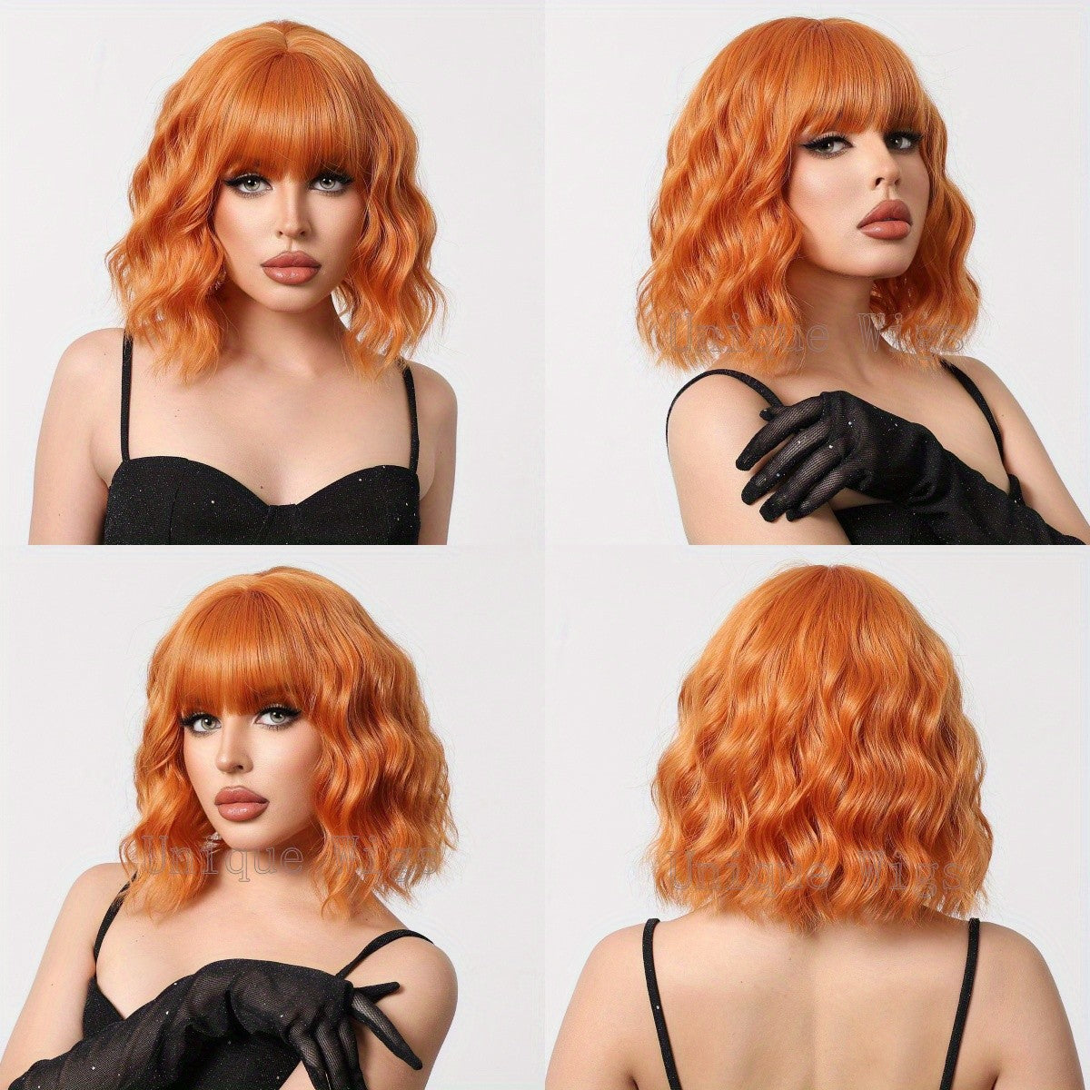 14in Colorful Short Wavy Bob Wig with Bangs Synthetic Hair for Cosplay & Fashion