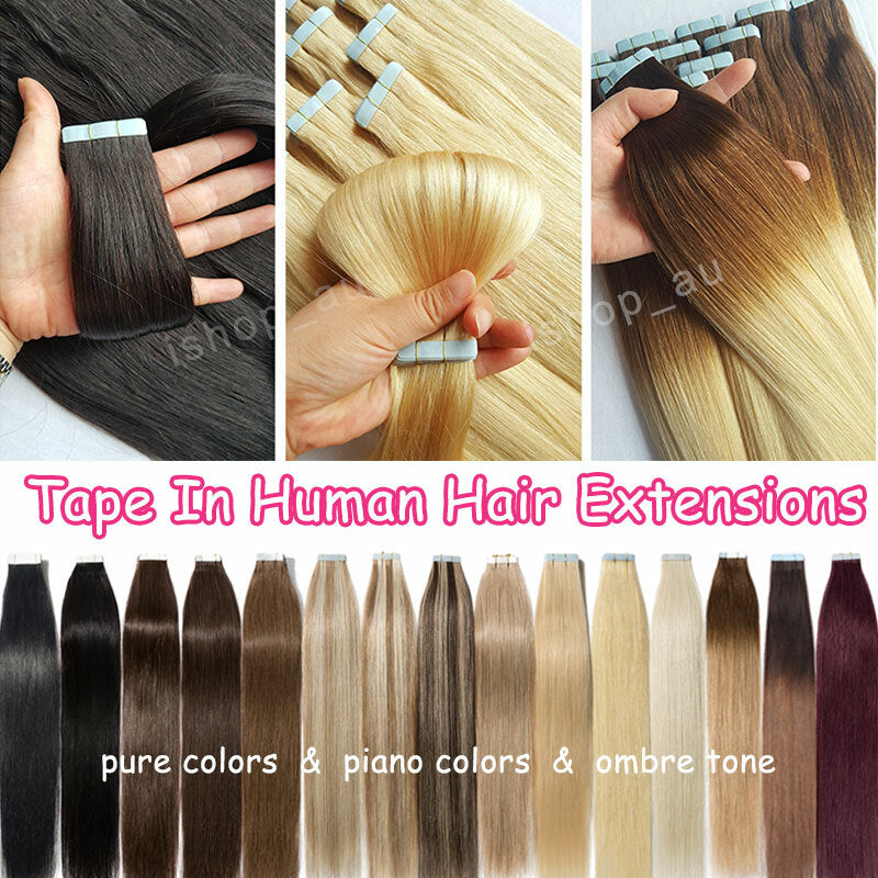 Remy Human Hair Tape-In Extensions Wavy Full Head 200g 80pcs - Multiple Colors & Lengths